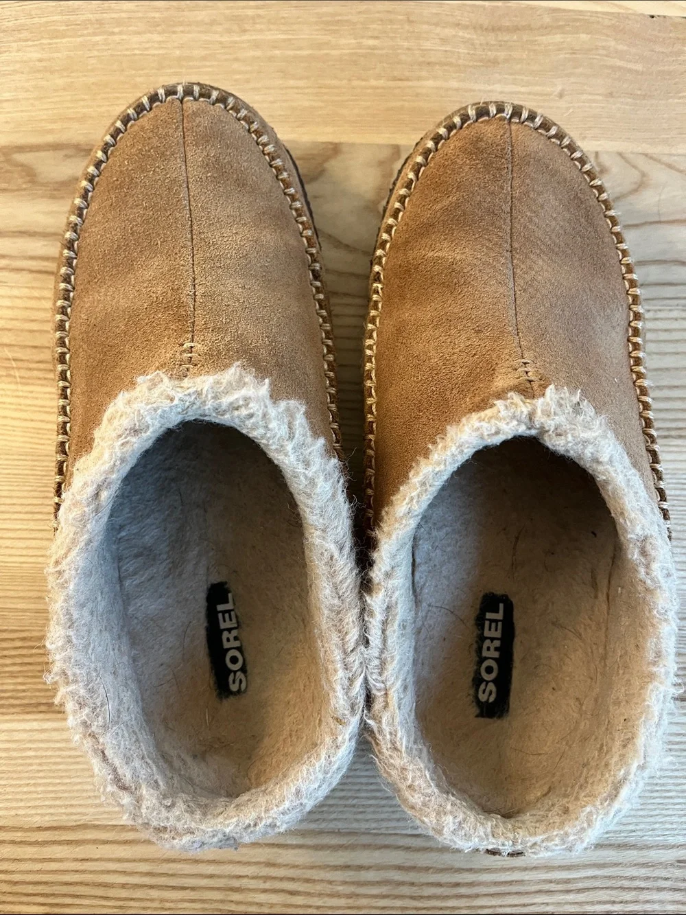 Sorel Men's Tan Suede Slip-On Moccasin with Faux-Shearling Lining